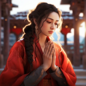 Hyper-realistic Chinese Character Praying Outdoors in Unreal Engine 5