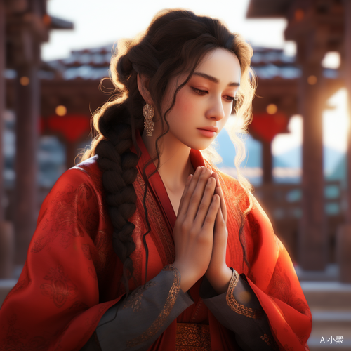 Hyper-realistic Chinese Character Praying Outdoors in Unreal Engine 5