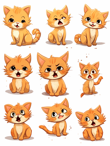 Cute and Orange Cat Emoji Pack with Multiple Poses and Emotions in Disney Style