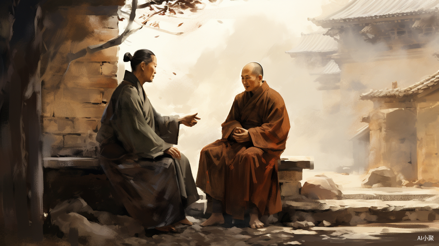 Conversation in Ink: Young Monk and Nun at Chinese Temple