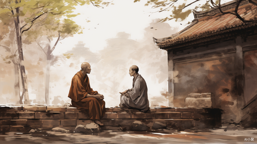 Conversation in Ink: Young Monk and Nun at Chinese Temple