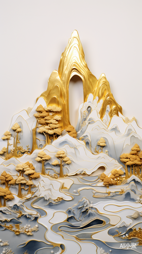 Mixed Media Artwork: Layered Paper, Fluid Gold, and Chinese Embroidery