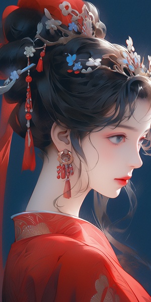 a close up of a woman wearing a red and blue dress, ancient chinese beauties, palace ， a girl in hanfu, wearing ancient chinese clothes, ancient chinese princess, inspired by Qiu Ying, beautiful character painting, chinese princess, ancient china art style, chinese empress, traditional beauty, inspired by Lan Ying, with ancient chinese aesthetic, traditional chinese niji 5 ar 3:4