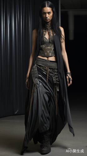 Dark Silk and Leather Designer Outfit with Hispanic Indian Model