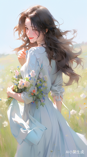 田野漫步的开心少女