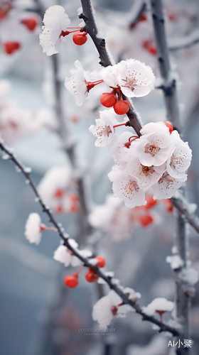 中国风小院的墙角，梅花在雪中盛开