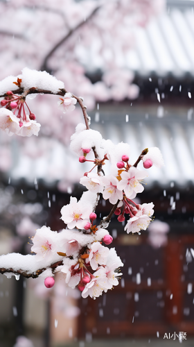 中国风小院的墙角，梅花在雪中盛开