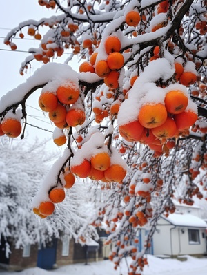 柿子树下的白雪江南摄影