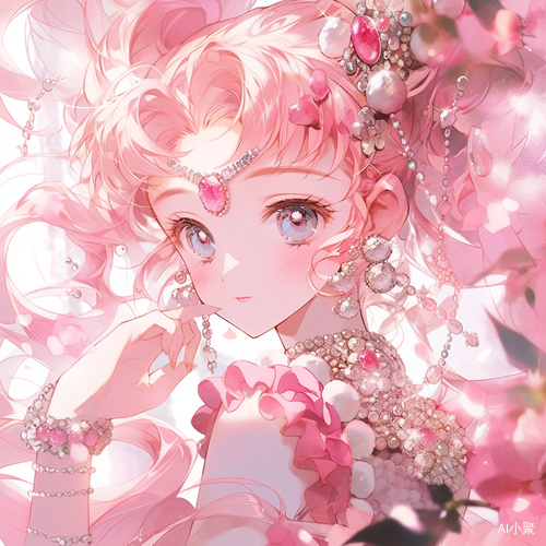 Anime Girl with Pink Hair and Flower Hair Accessories