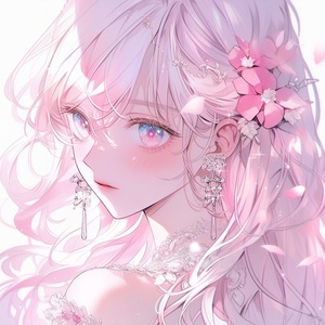 ，天女散花，Anime girl's pink hair and flowers in her hair, various sizes of pearl back chains, crystal diamonds, sparkling, crystal clear, a sense of fragmentation, glass fragments, sailor moon aesthetics, soft anime illustrations, sailor moon. Beautiful, beautiful animation art, beautiful animation art, beautiful animation art style, beautiful animation, beautiful aesthetic art, from Sailor Moon, Digital art on Pixiv, art style in Bowater, detailed digital animation art, animation aesthetics, animation fant