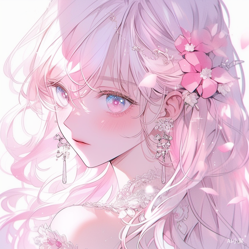 Anime Girl with Pink Hair and Flower Hair Accessories