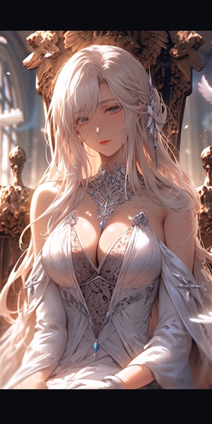 perfect hybird of ultra instinct five understandings to standing shoulder to shoulder with gods a woman with long white hair sitting on a bench, cinematic bust portrait for dark dress!! of goddess, | fine detail anime, shenhe from genshin impact, extremely high detail, clos up of a young anime girl, 2b niji 5 ar 9:16