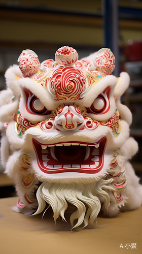 Chinese Lion Dance Head in Red and White