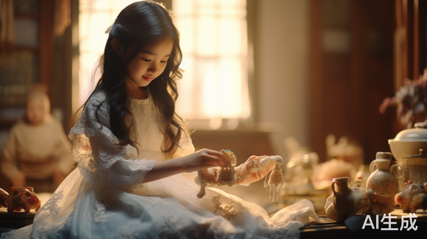 快乐玩耍的小女孩穿着白色蕾丝边丝袜