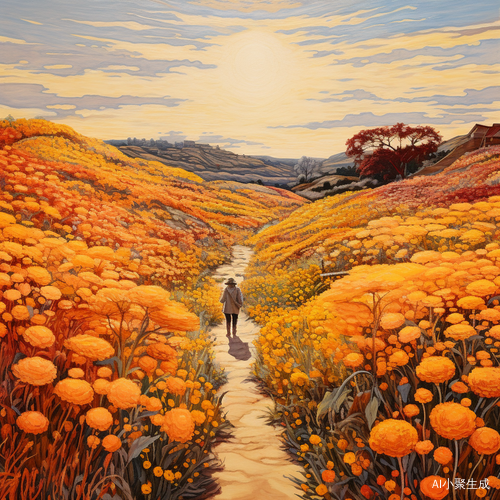 Mori Kei: A Woman Walking Through a Field of Flowers