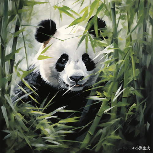可爱熊猫在竹林中的优雅姿态