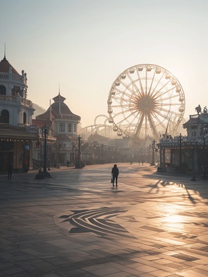 Dreamy Disney Style Park with Conspicuous Ferris Wheel