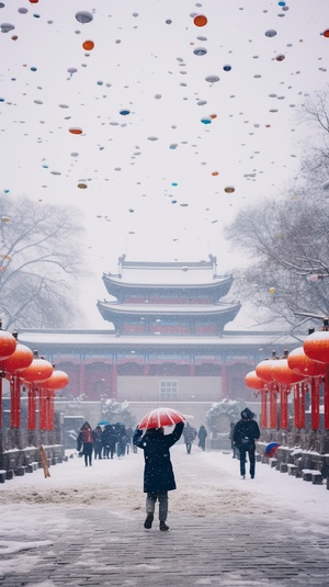 古老长安，白雪飘舞