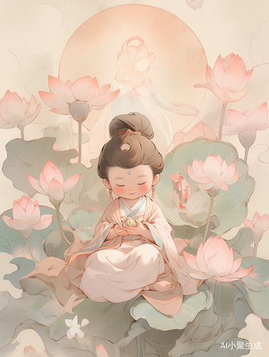 Cute Doll Face: Ancient Style Illustration with Zen Buddhist Influence