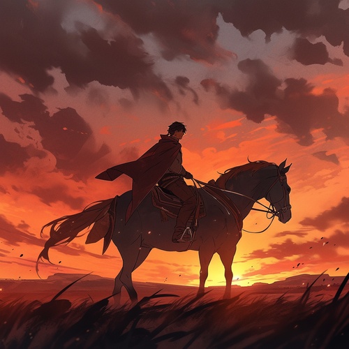 Sunset and dusk，A light seemed to open on the horizon, and the young man galloped his horse, free and unrestrained.