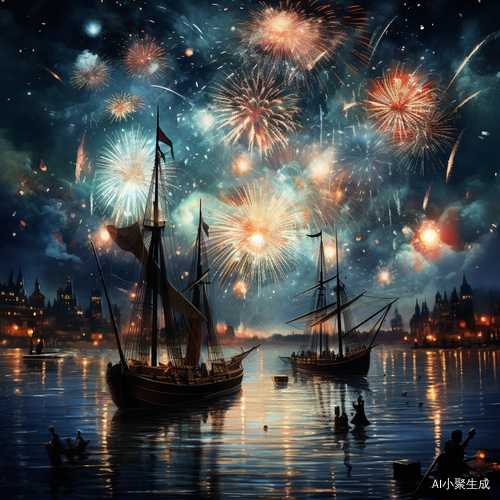 除夕夜烟花炮竹的美丽景象