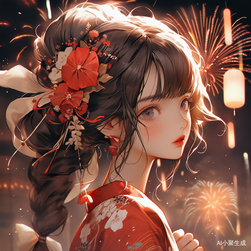除夕夜烟花炮竹的美丽景象