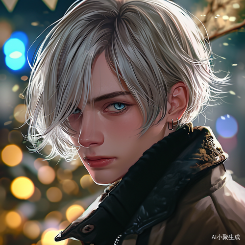 除夕夜的银发蓝眼痞帅休闲男孩