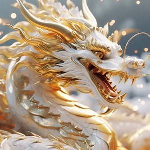 close-up, Chinese New Year, auspicious Dragon theme, abstract minimalist dragon design, subtle gold on white, clear background, C4D OC render style, soft natural lighting, simple and elegant space. ar 3:4 v 6.0