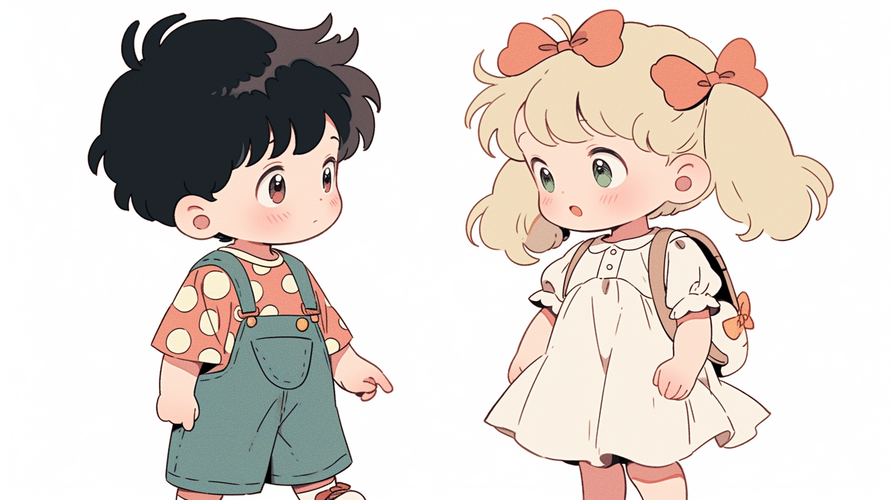 Sweet and Cute 90s Anime Style with Little Boy and Girl