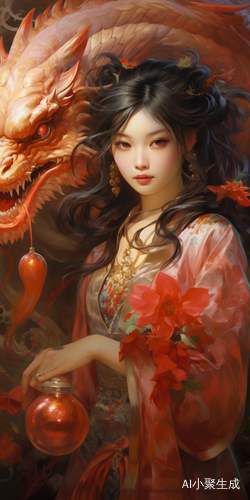 新年元旦龙年古风可爱女