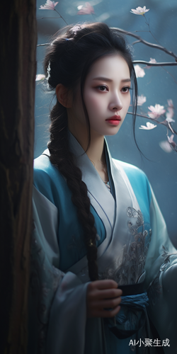 清冷蓝色系汉服少女