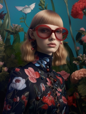 欧洲女模特Gucci x Surrealism:Collaborating with contemporary artists influenced bySurrealism,Gucci creates a collection with unexpected uxtapositions and fantastical elements,fashion photography ar 3:4