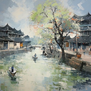 江南水乡 油画风景 吴冠中风格