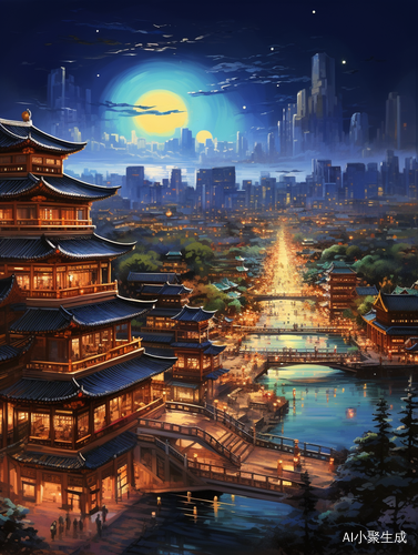 中国古代城市夜景全景