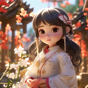 Cute Little Girl in Hanfu: A Beautiful Garden of Flower-filled Delight