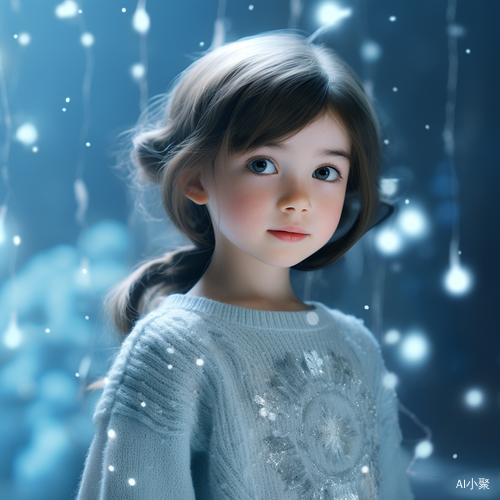 Super Cute Little Girl in Snowflakes: A Charming, Elegant, and Surreal 8K VRAY Rendering