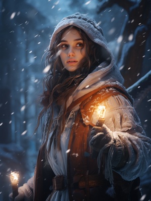 Realistic Portraits of Ice and Snow in Enveloping Forests: Harry Potter Wizards and Magical Beams of Light