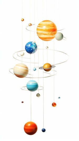 2d Solar system planets connected by a string, look like a cartoon animation, picture on a white background v 6.0 s 250