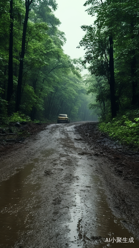 雨中泥泞的山林景色广角镜头