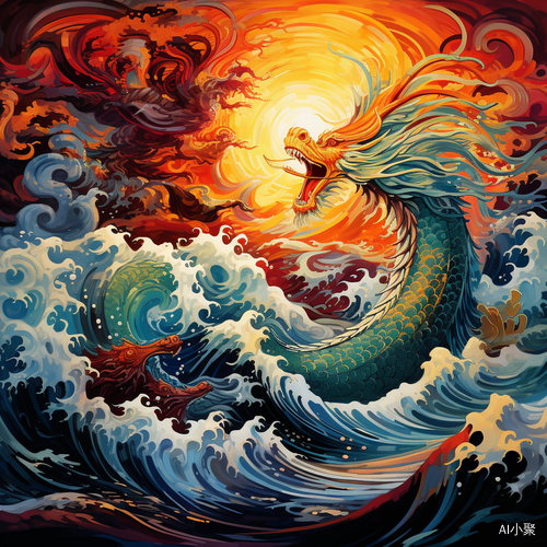 Chinese Dragon and Phoenix: Psychedelic Waves and Imaginative Scenes