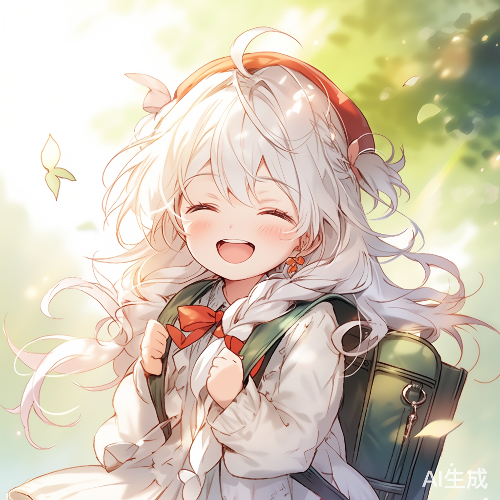 阳光少女笑容灿烂，背书包上学
