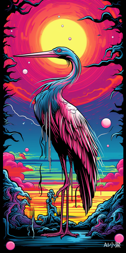 Crane Psychedelic Illustration: Moebius, Peter Max, R. Crumb Style