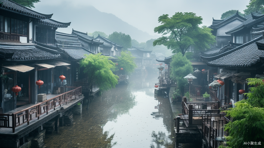 江南烟雨白天近景