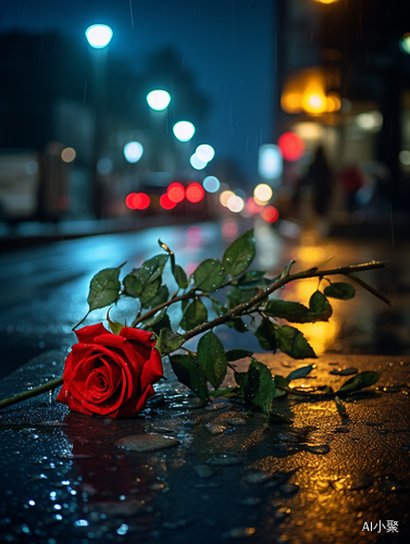 城市夜晚的雨中孤独