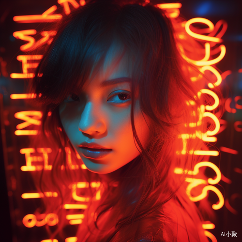 Young Female Face Lit Up in Neon Light