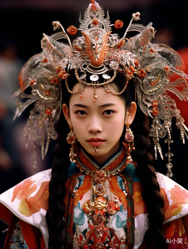 A Symmetric Close-Up of a 20-Year-Old Girl with a Chinese Dragon