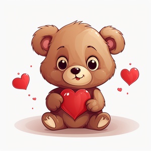 little cute teddy bear holding a heart in his hands, clipart