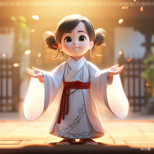 Super Cute Little Girl in Chinese Hanfu Kung Fu Pose