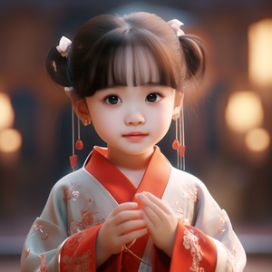 A super cute little girl in Chinese Hanfu Chinese Kung Fu Pose in pixar style, full body portrait, Bright Eyes, silk cloth, super detail, super realistic elegant, medium shot, Unreal Engine, octane render, 3D, 8K. VRAY super realistic. - :ar 3:4 niii 5