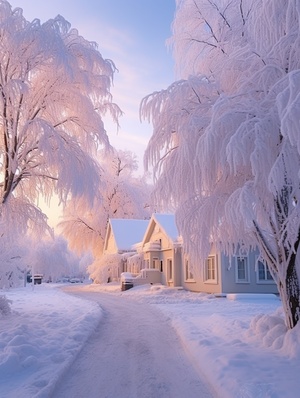 冬日乡村万里冰封鹅毛大雪景